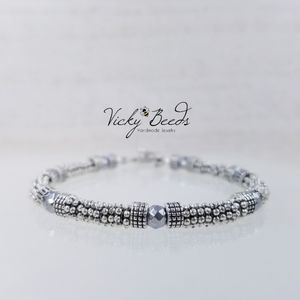 Ladies silver & Gun Metal Beaded Gemstone Bracelet